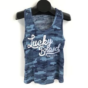 Lucky Brand Graphic Scoop Neck Camo Tank Top Women’s XL Sleeveless Stretch Knit